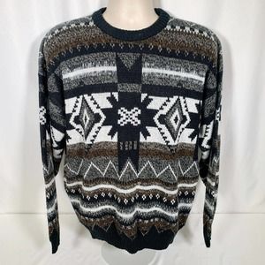 Sweater Graphix Mens L Black Geometric Acrylic Grandpa Prep Vintage 90s